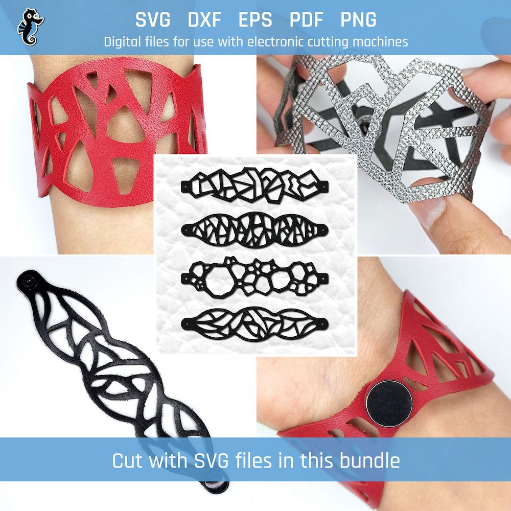 Bracelet SVG - Pattern SVG bracelet bundle 3 2 4 bracelet SVG cut files with assorted pattern designs.